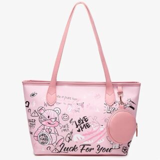 Bear Print PU Ladies Tote Bag