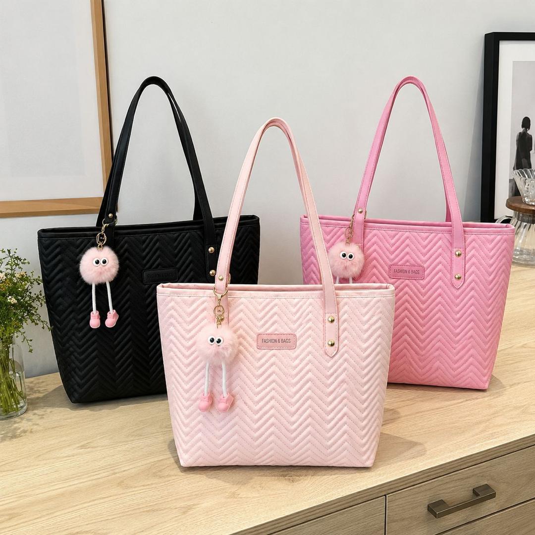 Plaid Leather Zigzag Tote Bag with Long Legs Labubu - Image 2