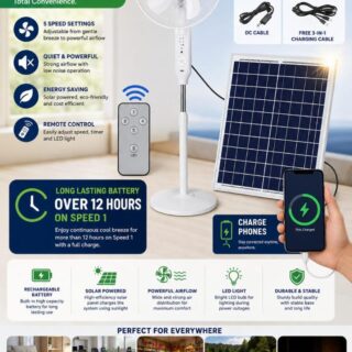 Durable 16 inches Solar Standing Fan