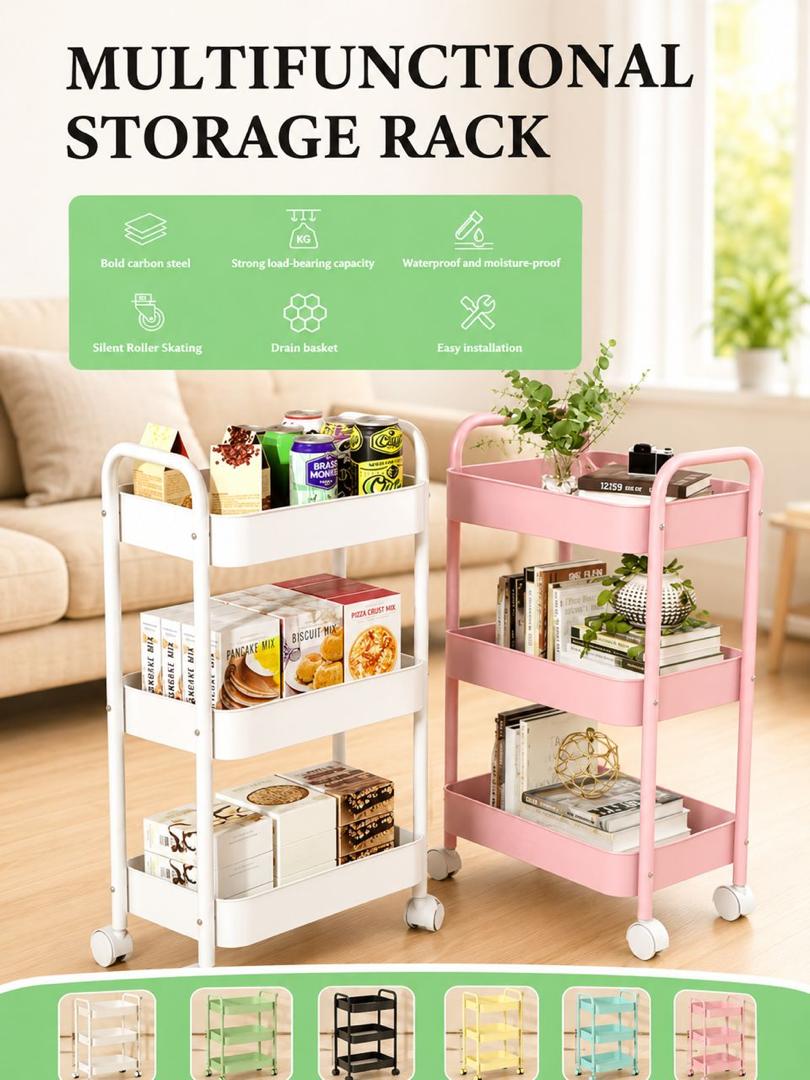 3-Tier Storage Cart Metal Utility Cart (Trolley) With Wheels 🛒✨🏠