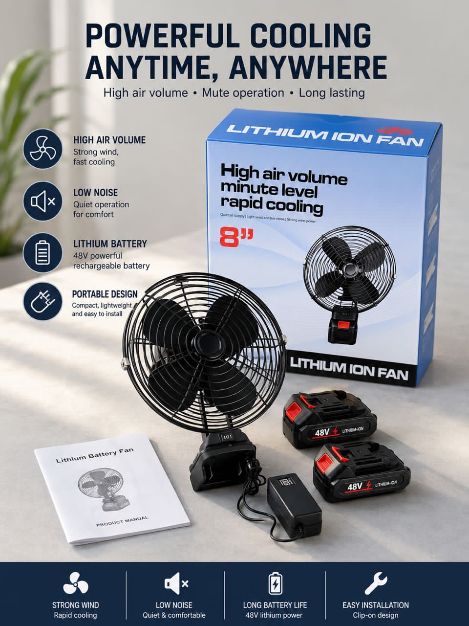 Generic 8-Inch Lithium-Ion Rechargeable Fan 🌬️🔋✨
