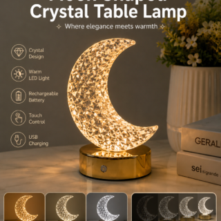 Rechargeable Moon  Shaped Crystal Table Lamp